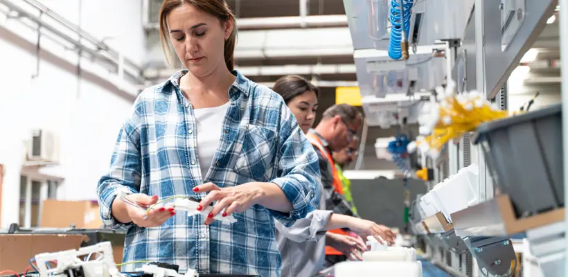 Een vrouw die aan een machine werkt